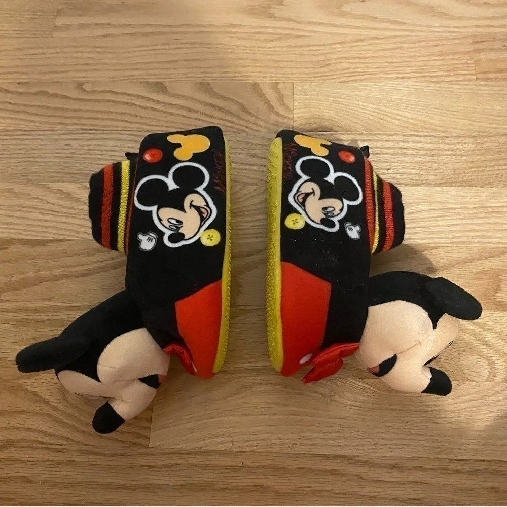 Mickey Mouse Plush 3D Slippers Sz 11-12 Disney Kids Red Black